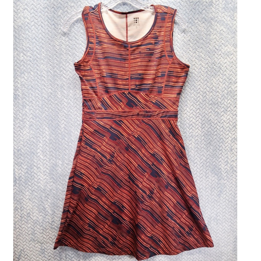 Title Nine Sleeveless Active Dress Orange Navy Abstract Print‎ Small Side Pocket